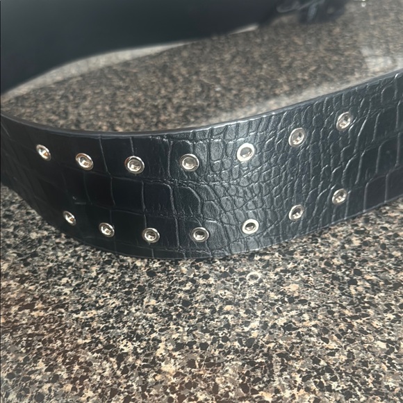 All Saints Black Croc Embossed Belt with Silver Buckle - Picture 5 of 10